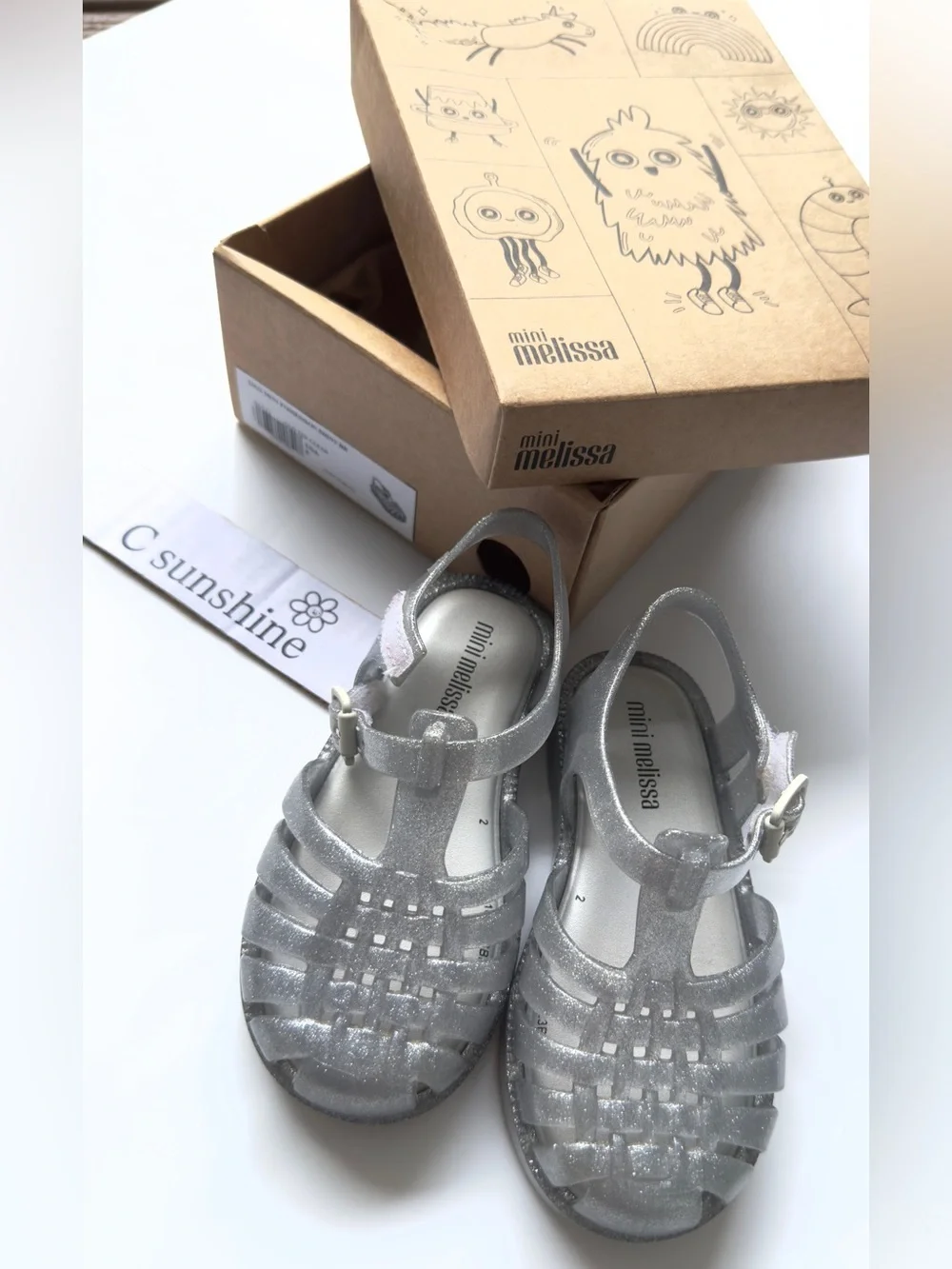 Mini Melissa Silver Glitter Jelly Sandals for Kids